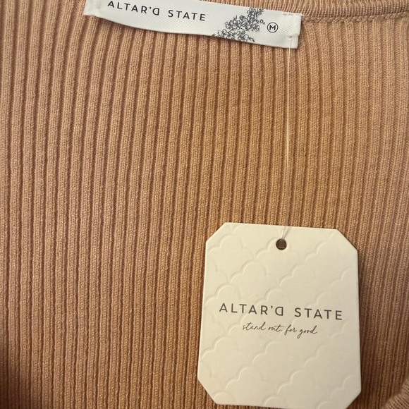 Altar'd State Ribbed Button-Front Cardigan in Camel - Picture 5 of 5
